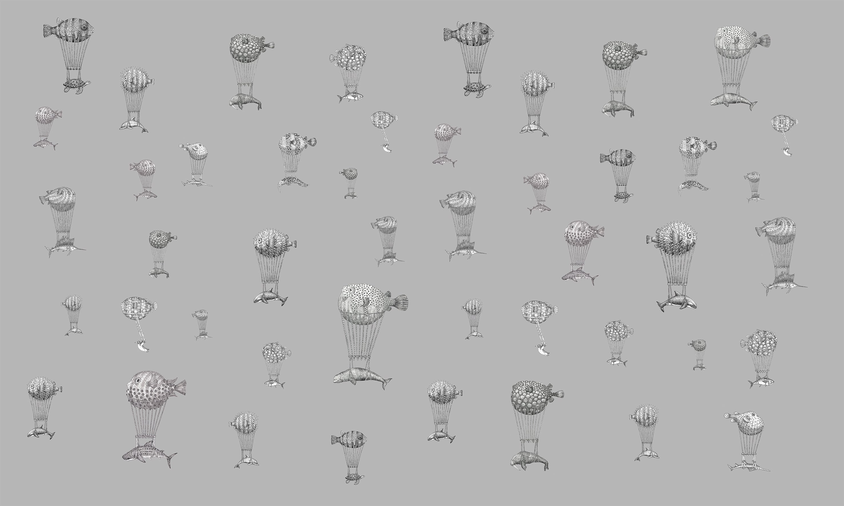 Tapeta z kolekce Montgolfiers s motivem mořským tvorů vznášejících se oblohou