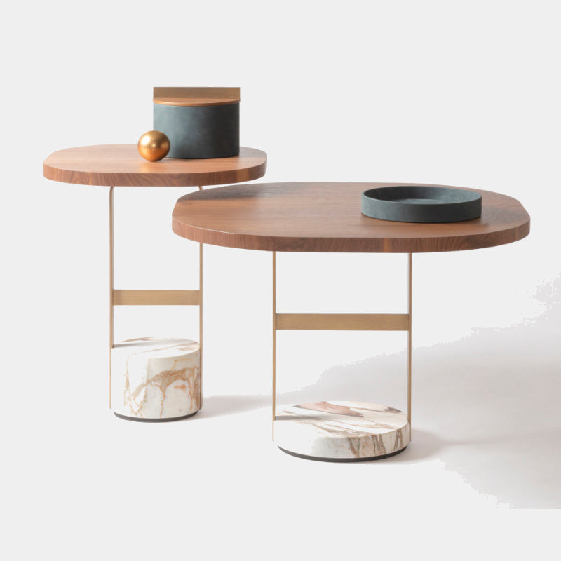 Odkládací stolek DAMA z ořechového dřeva a s mramorovou základnou