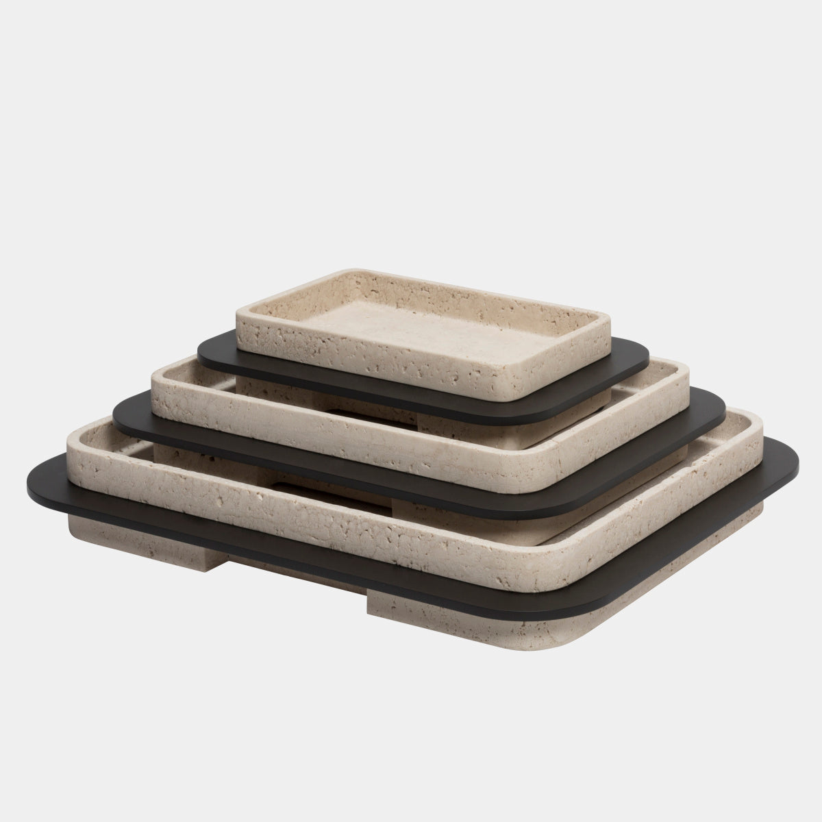 Lloyd Podélný travertinový podnos s bronzovým rámem