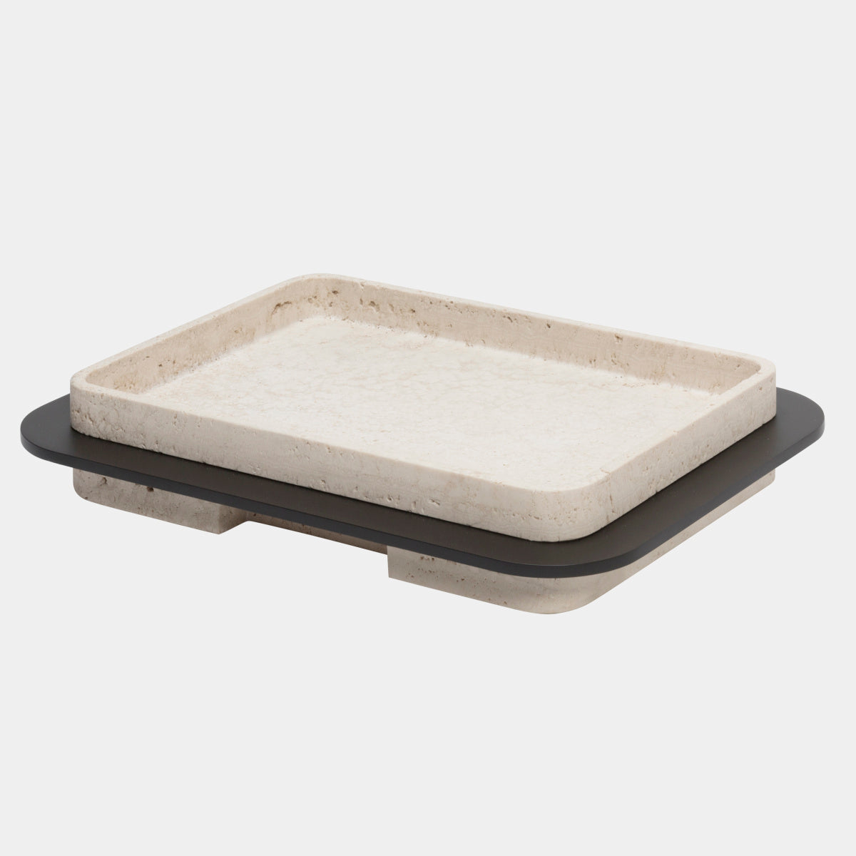 Lloyd Podélný travertinový podnos s bronzovým rámem