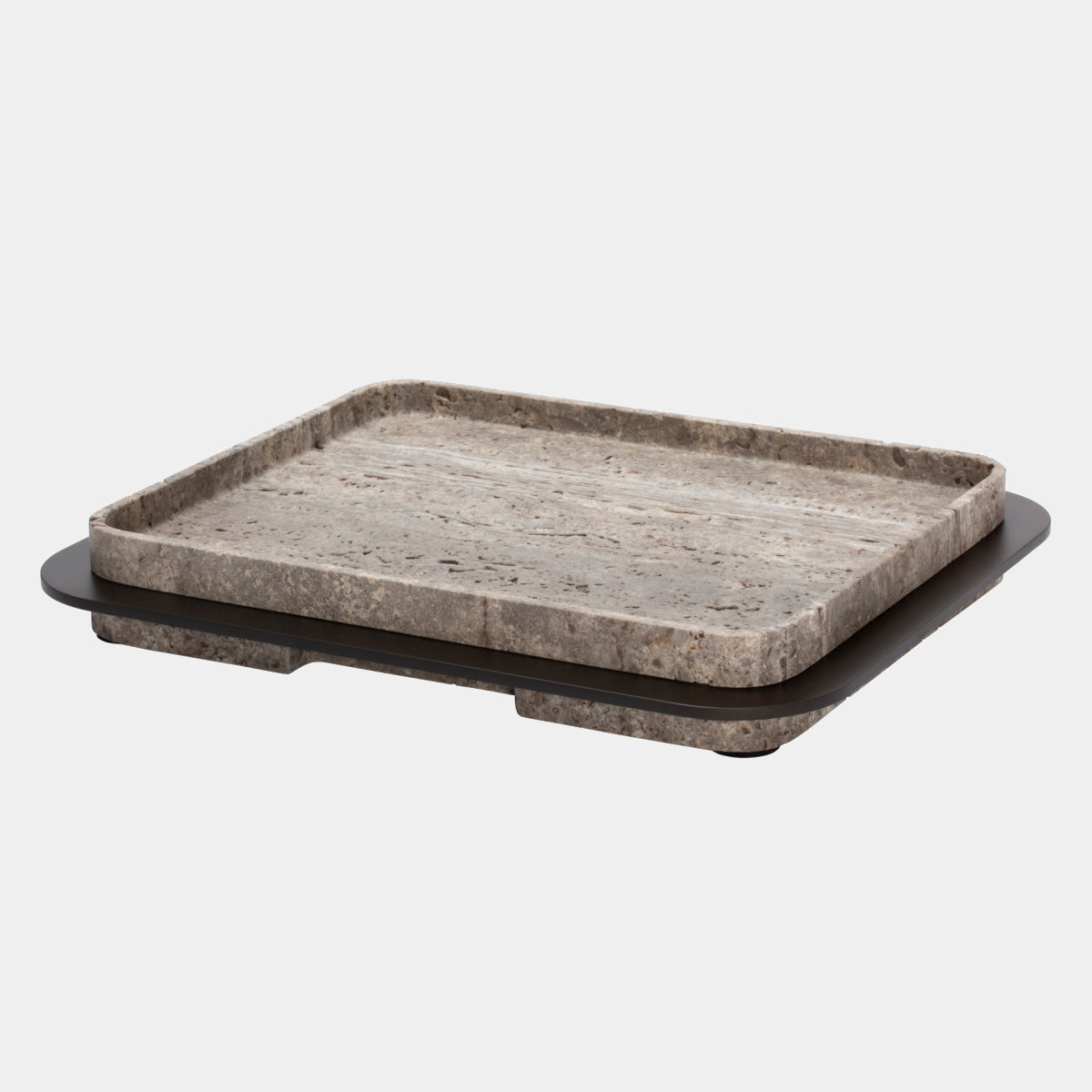 Lloyd Podélný travertinový podnos s bronzovým rámem