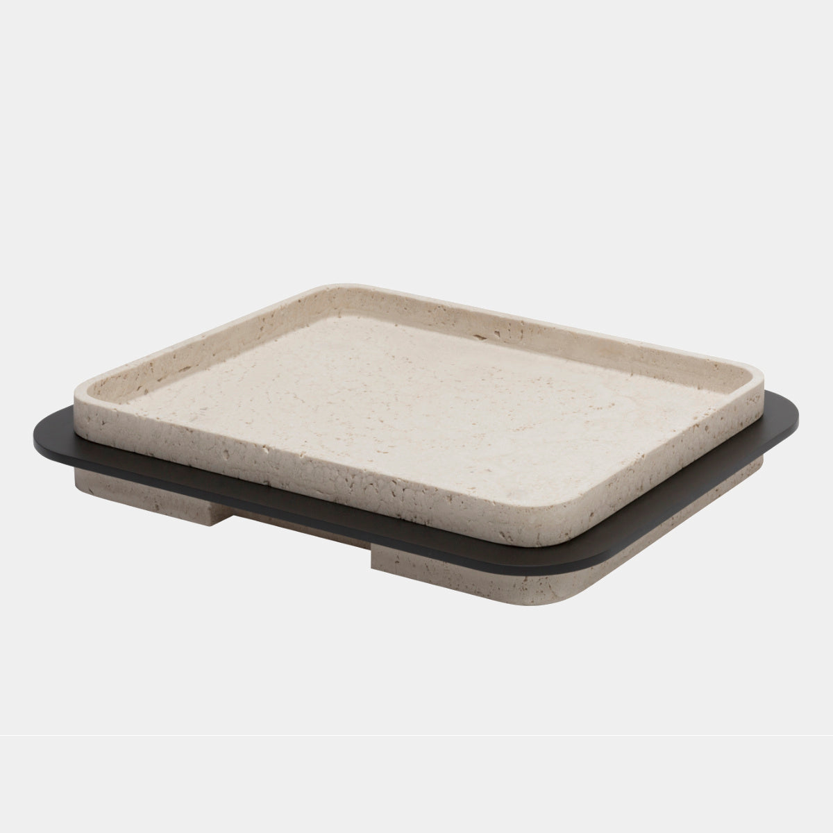 Lloyd Podélný travertinový podnos s bronzovým rámem