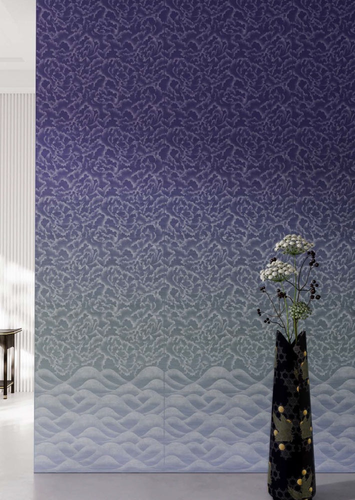 Modrá luxusní Tapeta KINPA z exotické travní textilie