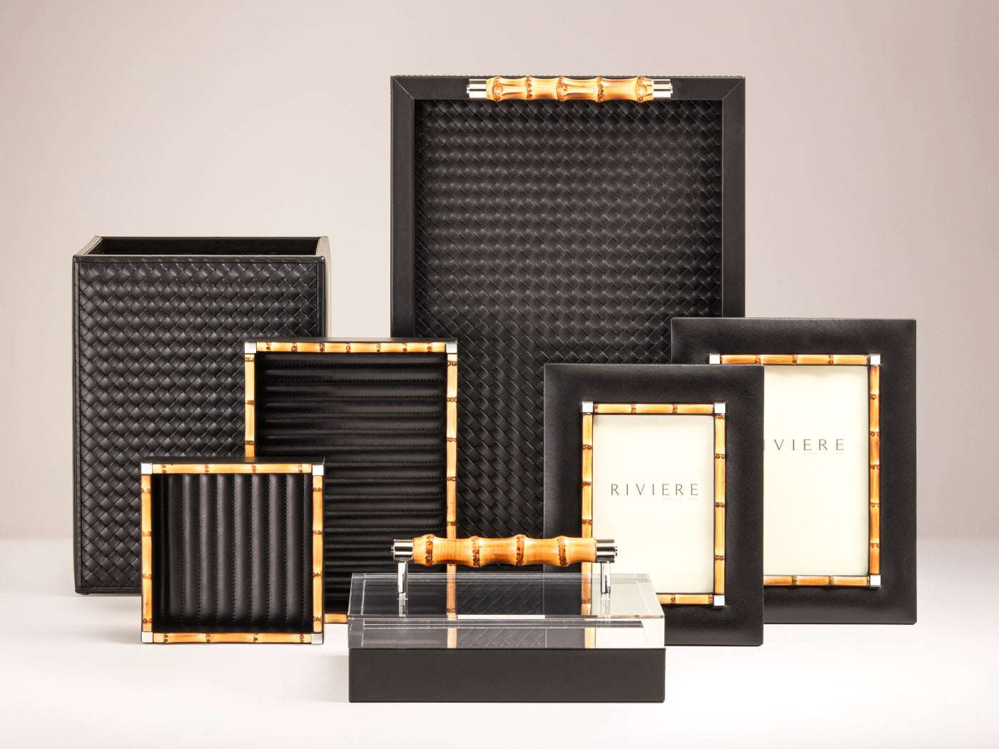 Kožený fotorámeček BICE s bambusovou dekorací