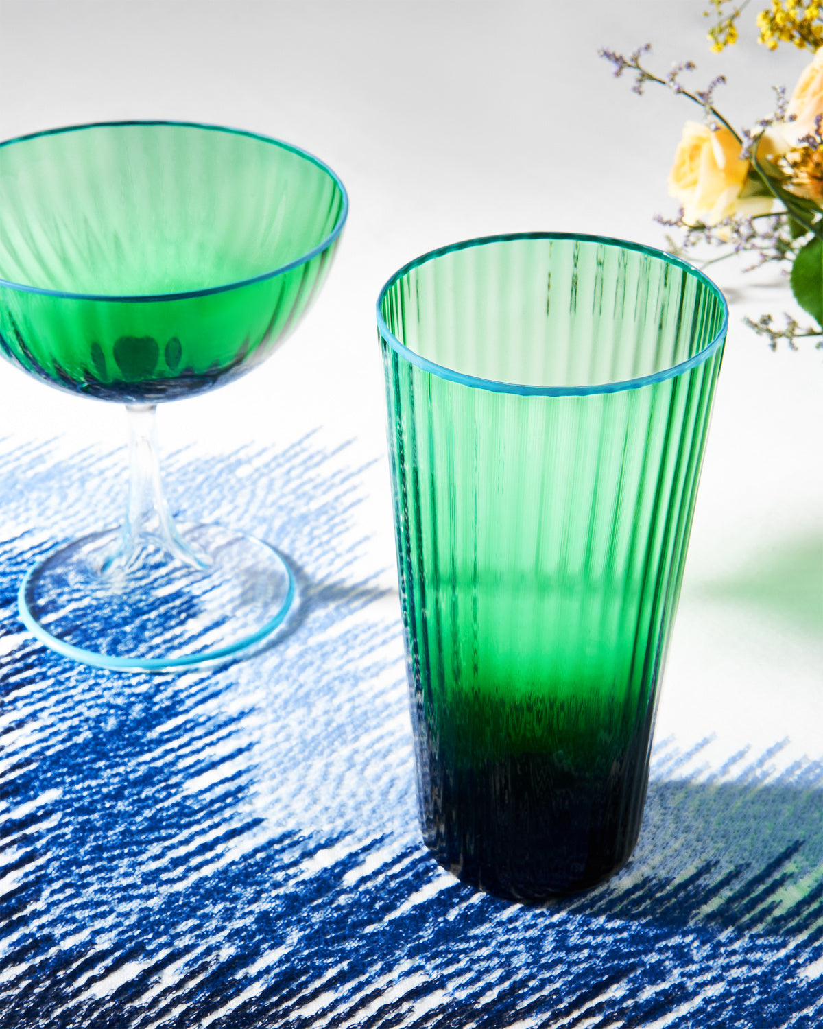 Aquazzura STRIPED EMERALD sklenice na sekt, sada 2 ks