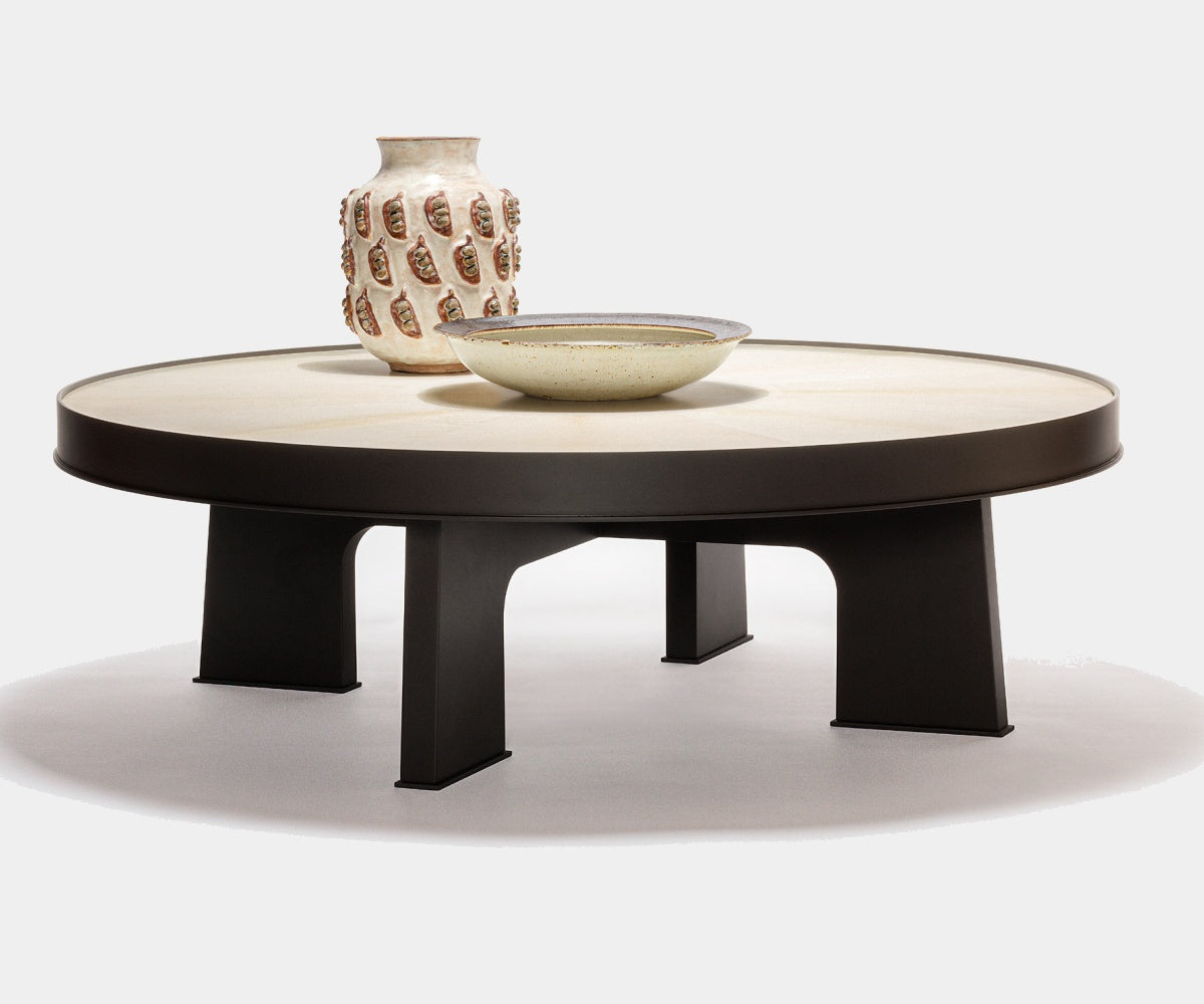 Attica Kulatý konferenční stolek s koženým povrchem