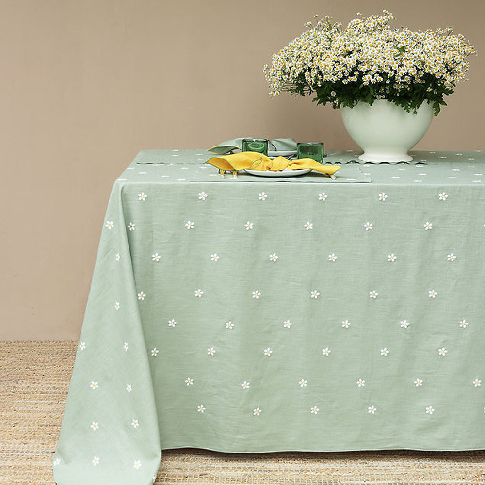 Giardino Segreto Lněný ubrus Pratoline s kopretinami