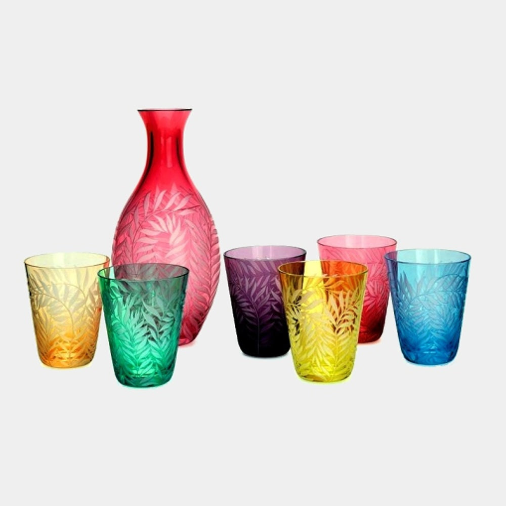 Sada 6 křišťálových sklenic s karafou FEUILLES