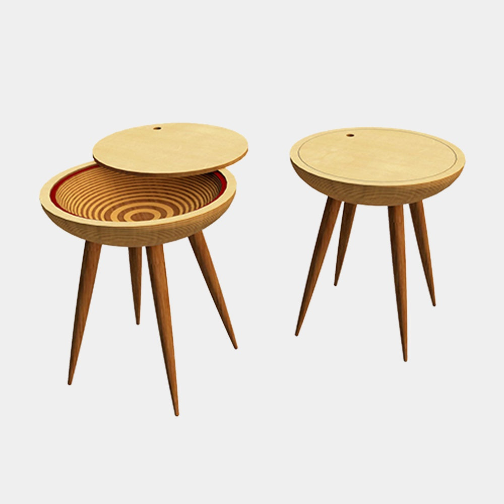 Noční stolek Audrey – lakovaný buk a březová dýha, barevná linka, design Helena Dařbujánová