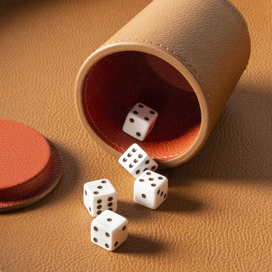Designová kožená sada hracích kostek