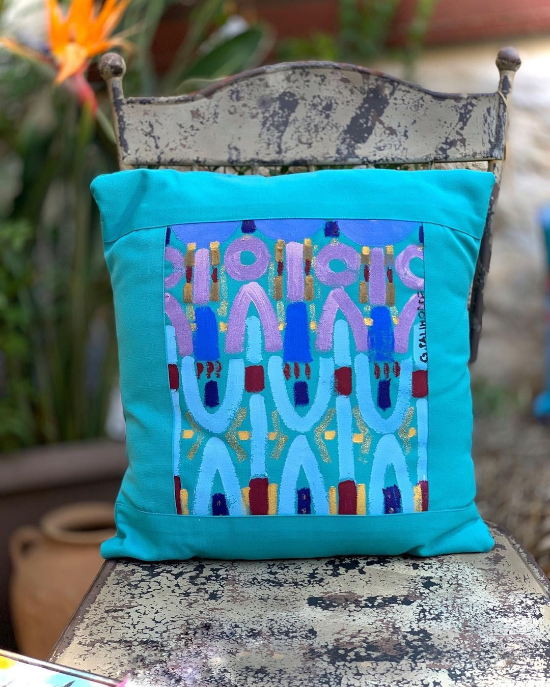 LE BOTTEGHE SU GOLOGONE Polštář ručně malovaný