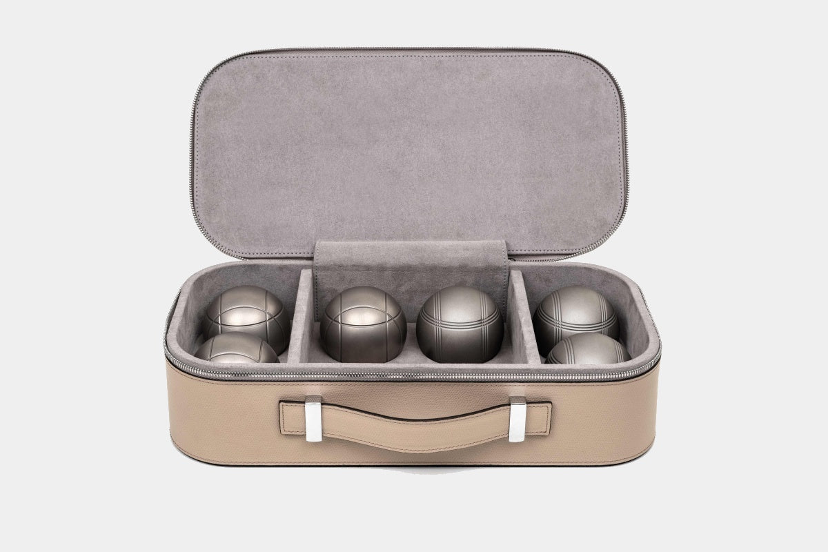 Luxury Pétanque game set in leather case