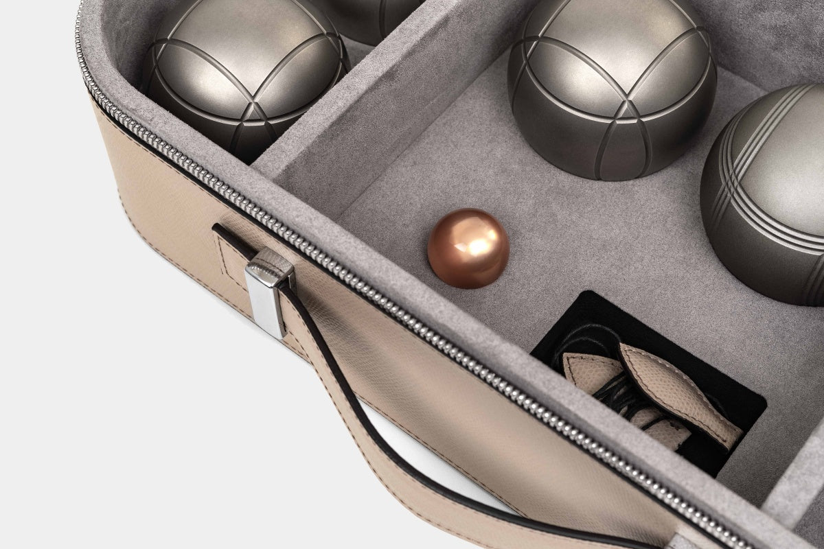 Luxury Pétanque game set in leather case