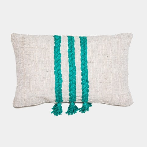 Lněný polštář s zelenou aplikací LINEA PANE