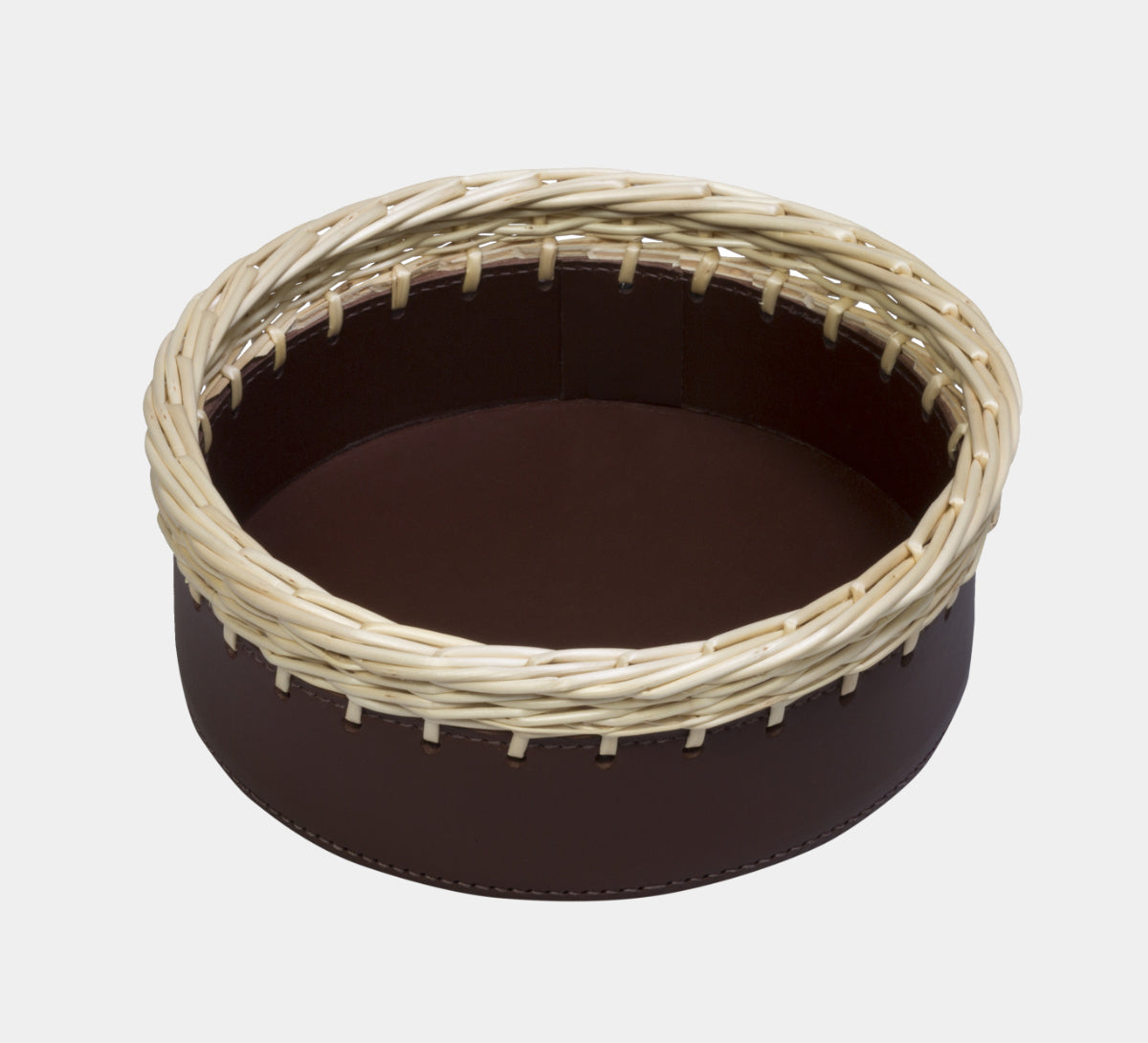Kulatý kožený košík COMO s proutěným krajem