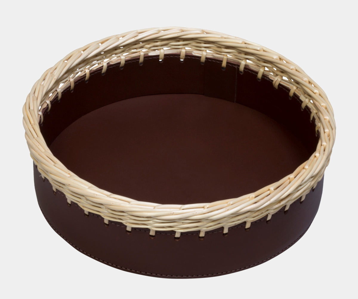 Kulatý kožený košík COMO s proutěným krajem