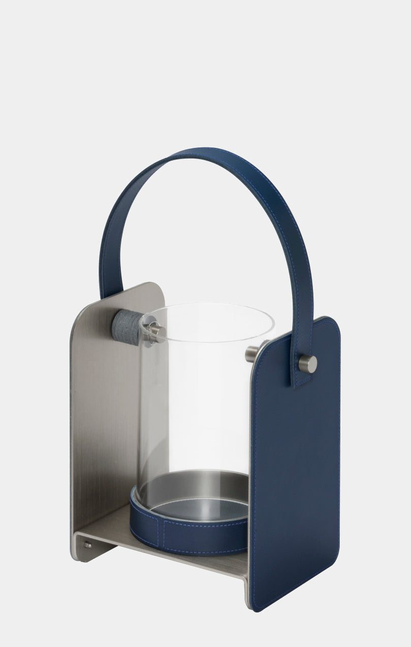 Designová lucerna LUMEN v koženém obalu s čirým sklem