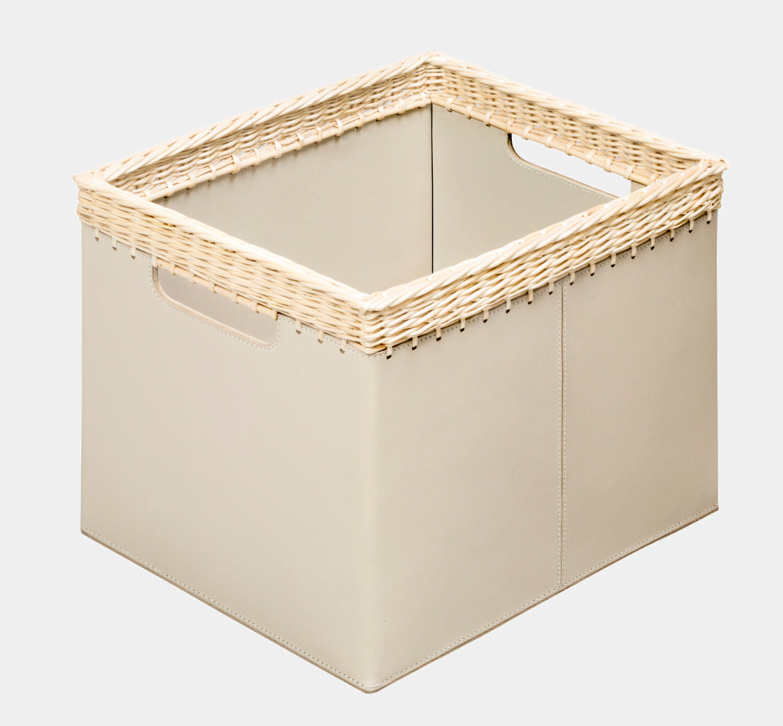 Hranatý kožený koš COMO s proutěným krajem