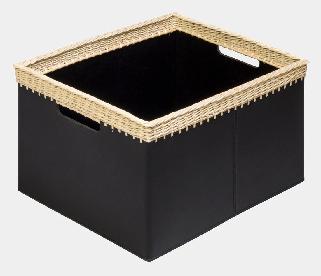 Hranatý kožený koš COMO s proutěným krajem