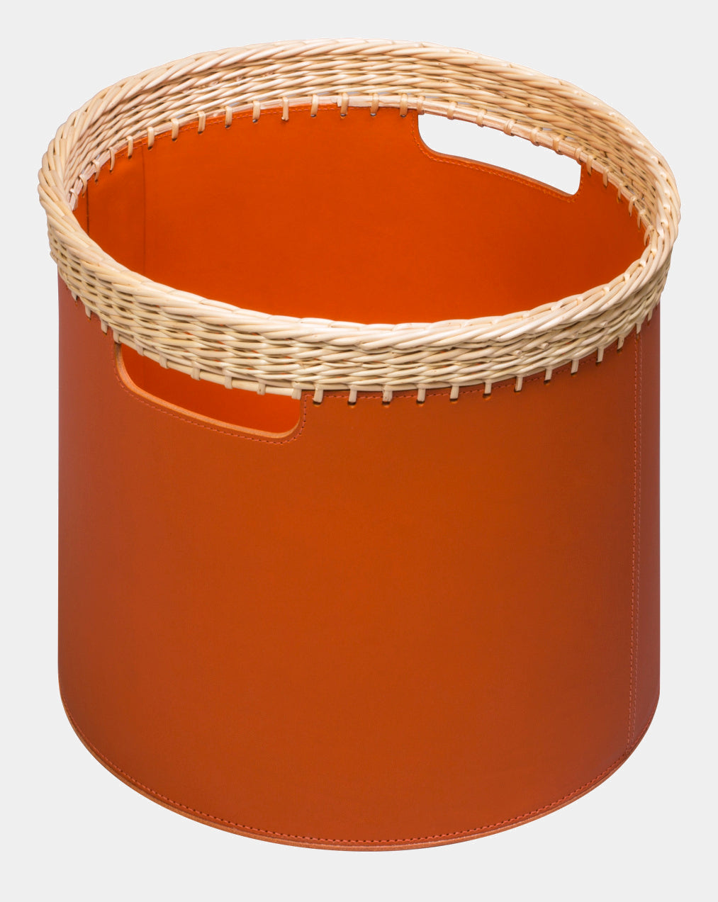 RABITTI 1969 Velký kulatý kožený koš COMO s proutěným krajem