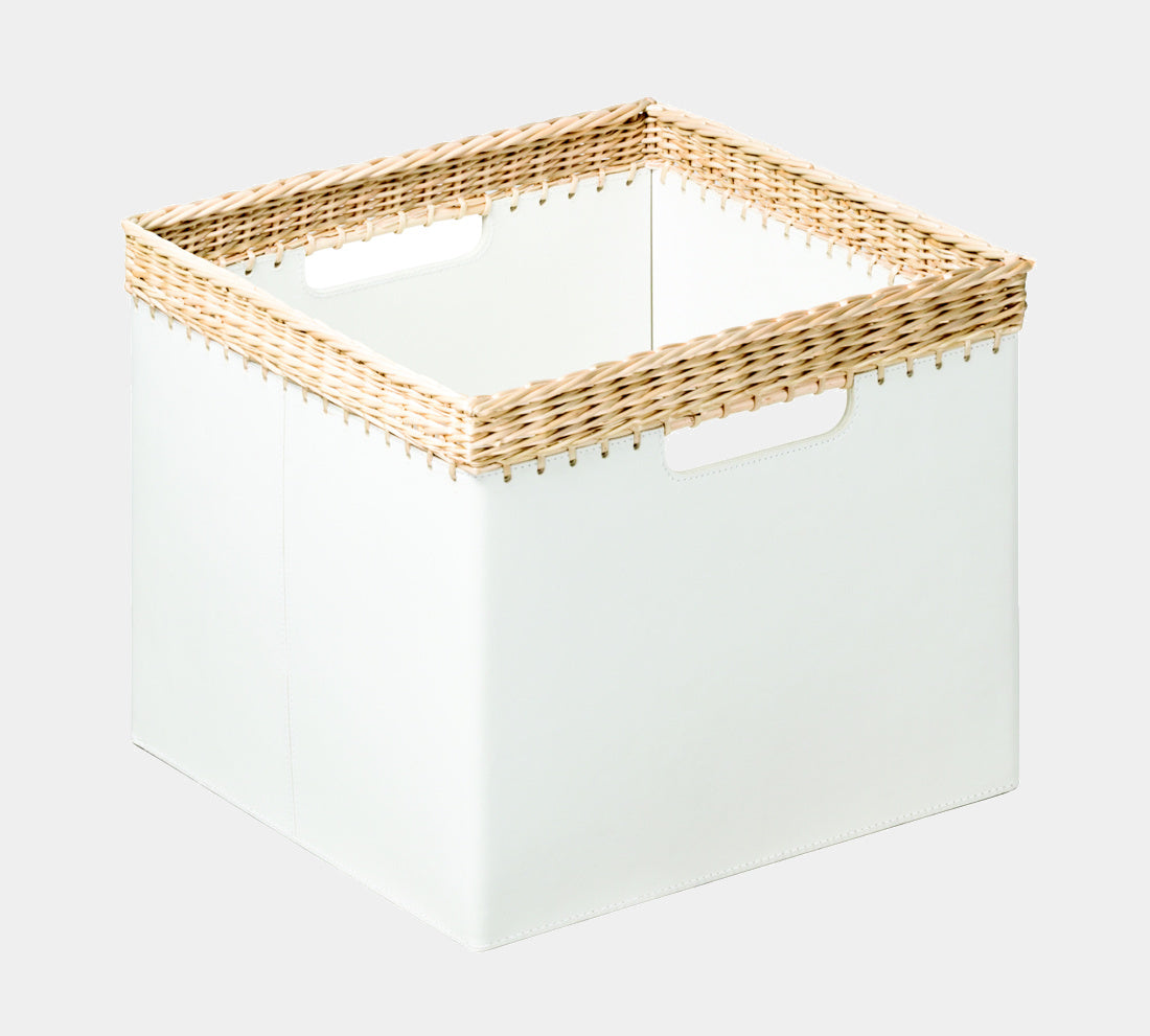 Hranatý kožený koš COMO s proutěným krajem