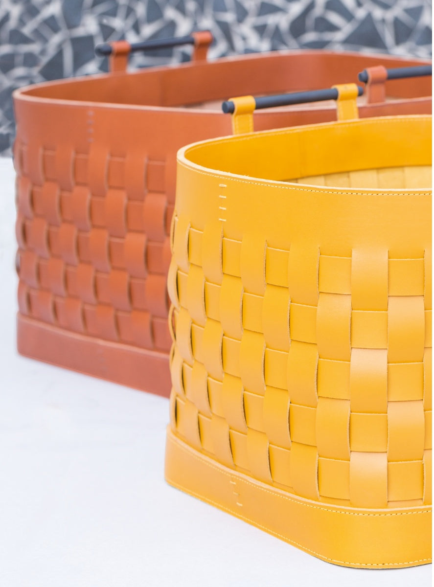 Luxusní kožený koš RAVENNA s úchytky | výška 34,5cm