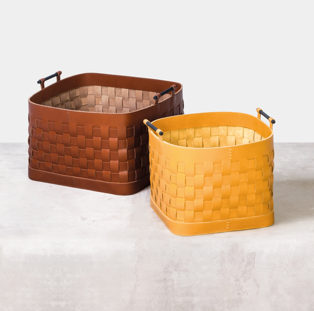 Luxusní kožený koš RAVENNA s úchytky | výška 34,5cm