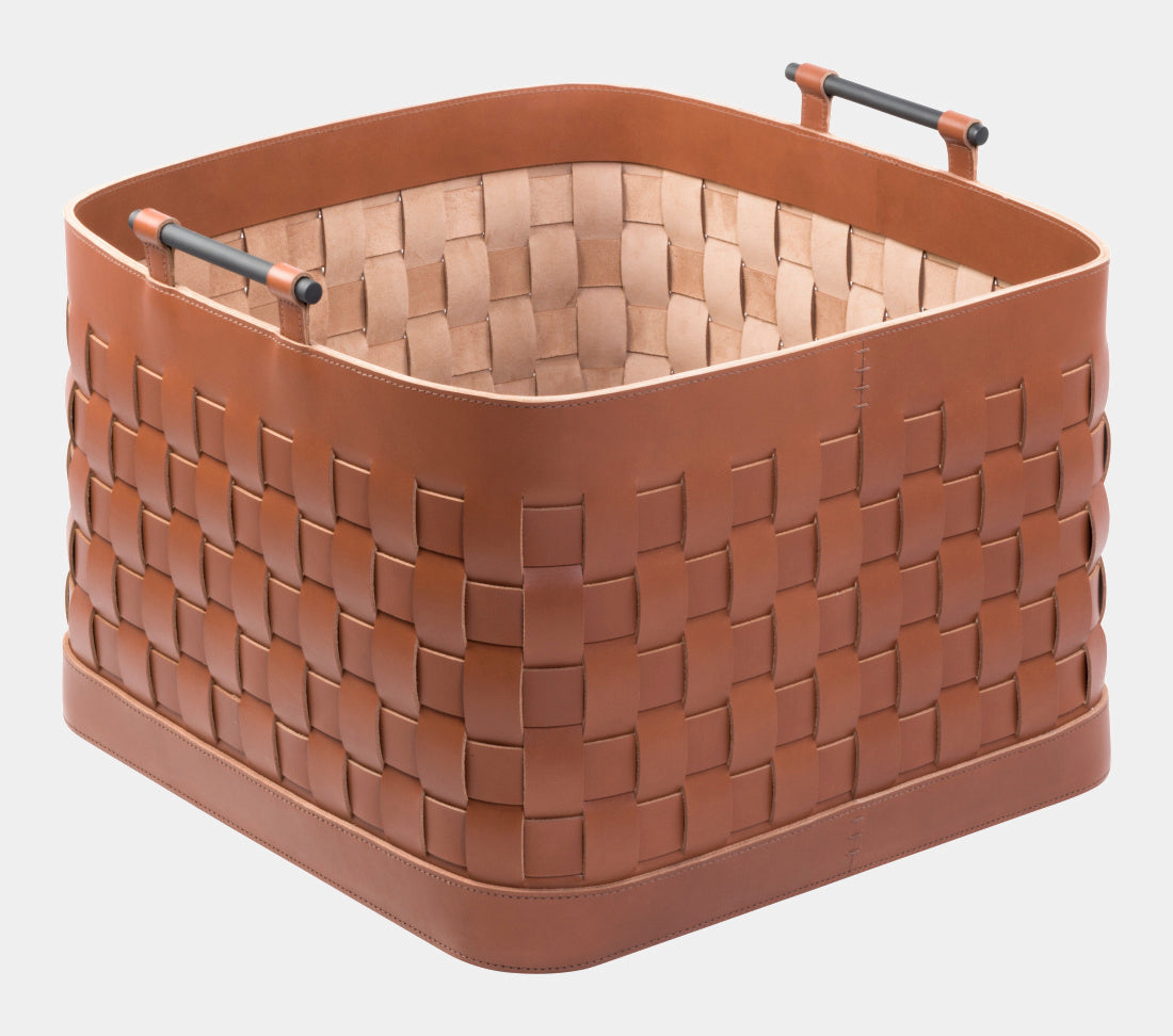 Luxusní kožený koš RAVENNA s úchytky | výška 34,5cm