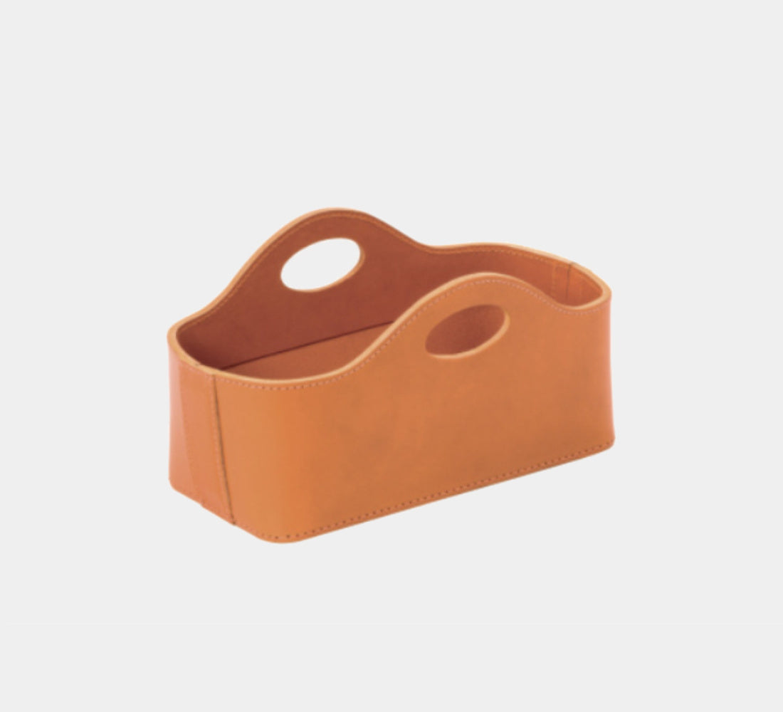 Elegantní nízký kožený koš s uchy