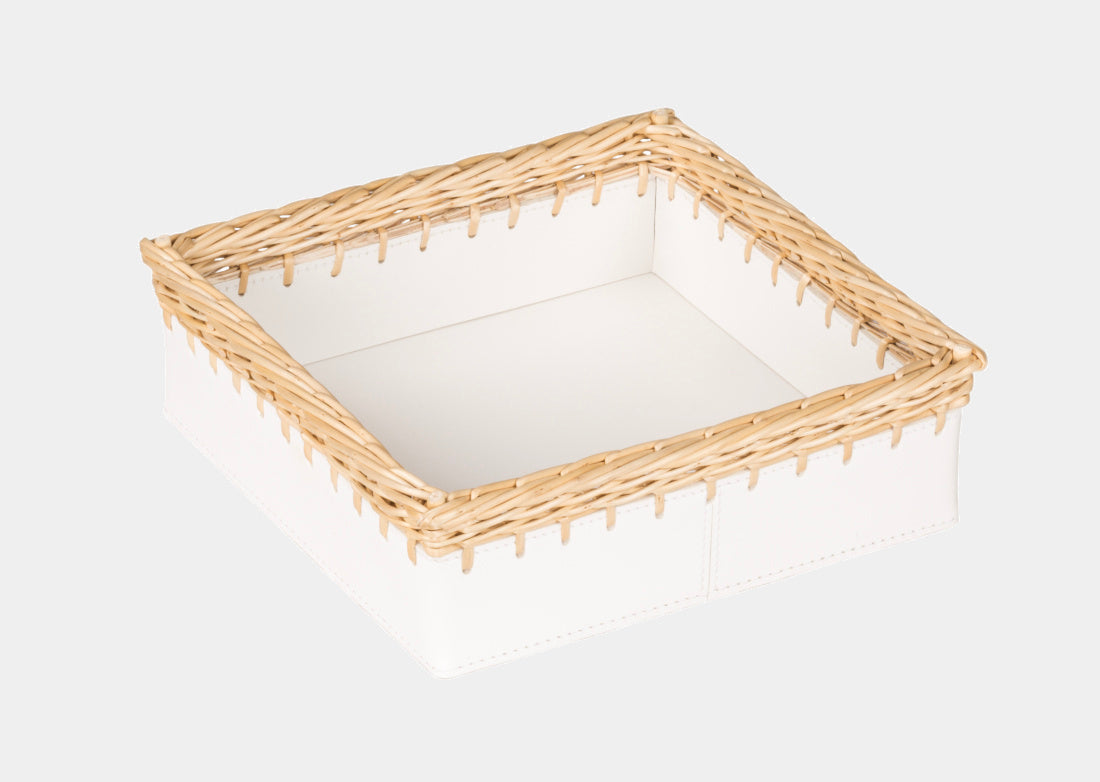 Čtvercová kožená miska COMO s proutěným krajem