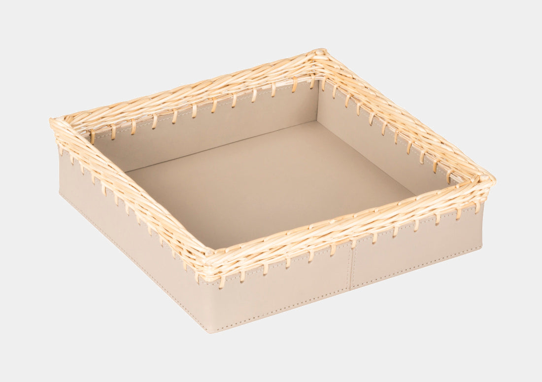 Čtvercová kožená miska COMO s proutěným krajem