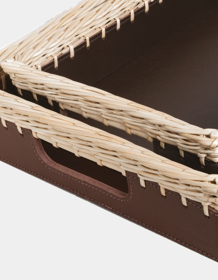 Rabitti Kožený podnos COMO s proutěným krajem