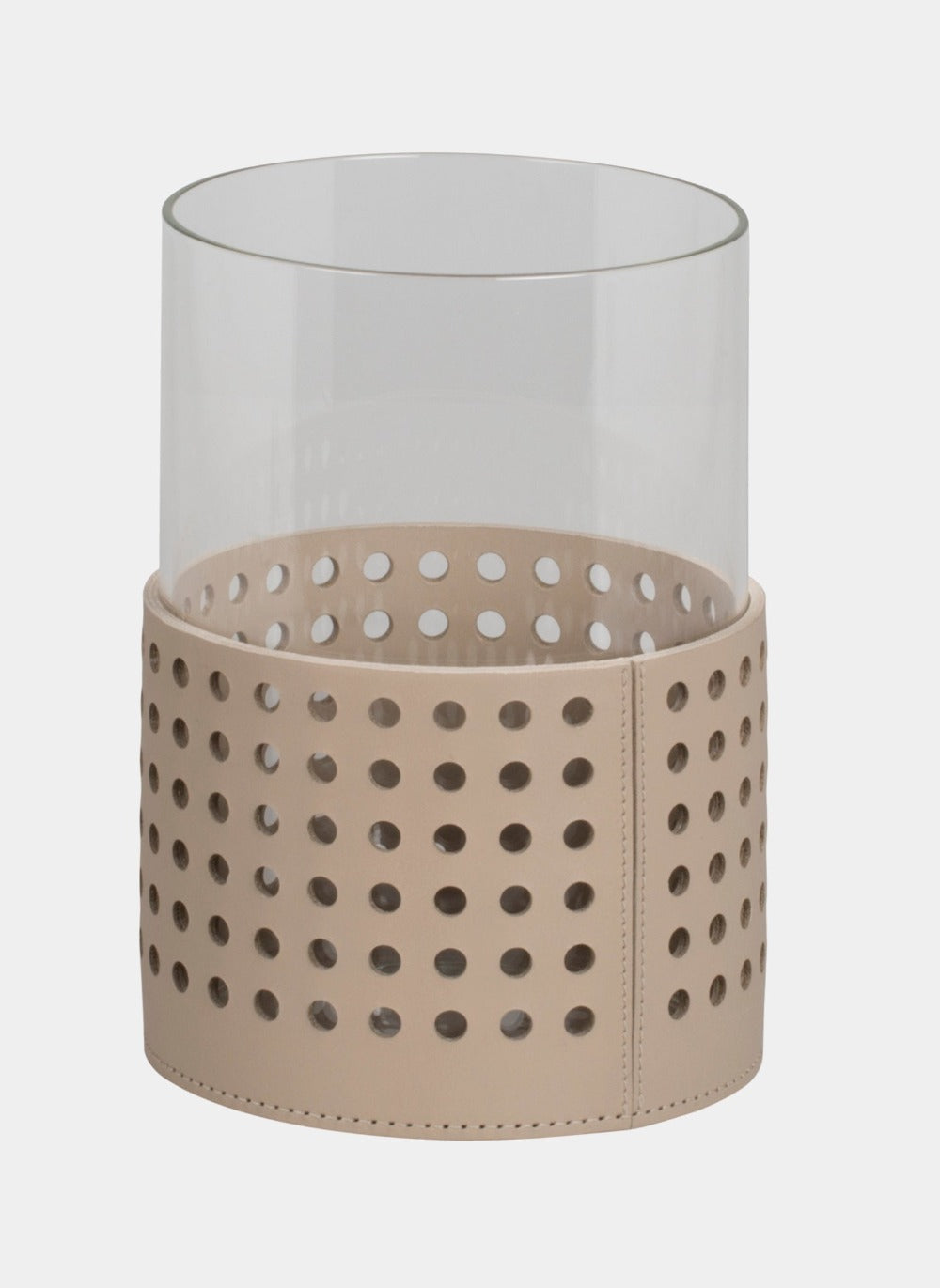 Rabitti Skleněný svícen s koženou aplikací