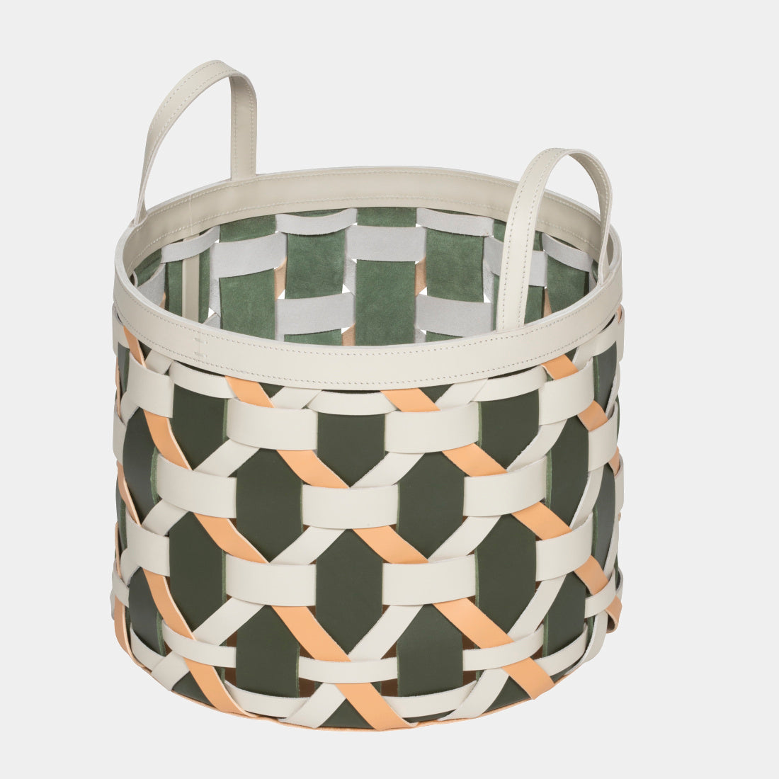 Rabitti Nízký pletený kožený koš PALÙ s uchy