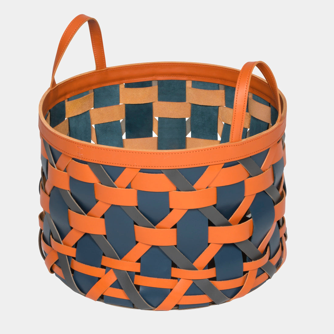 Rabitti Nízký pletený kožený koš PALÙ s uchy