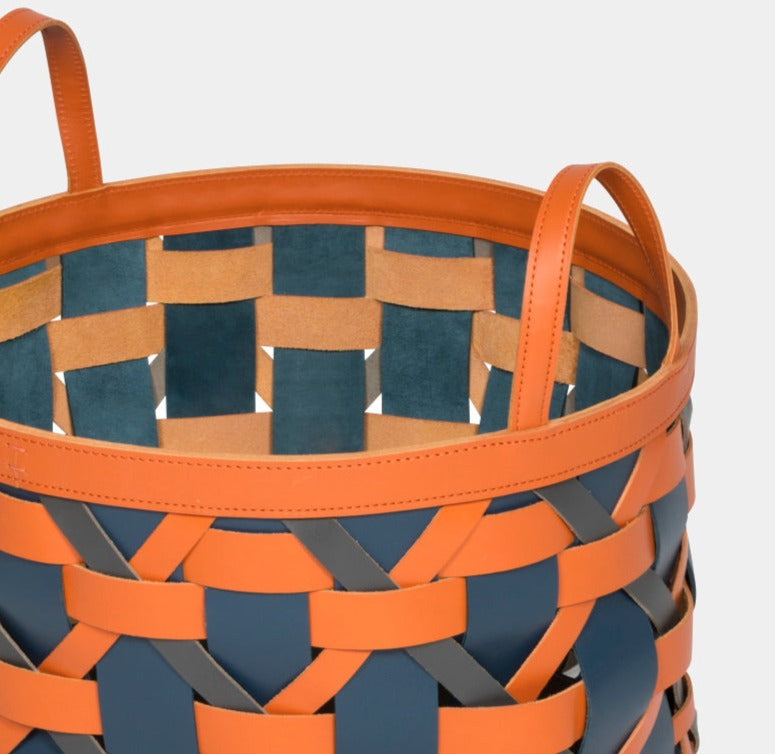Velký pletený kožený koš PALU s uchy 53cm