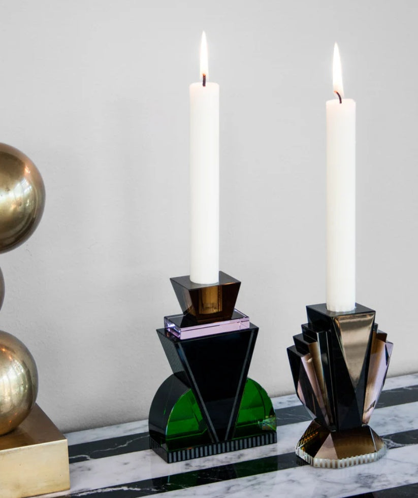 Art Deco svícen z barevného křišťálu Brooklyn