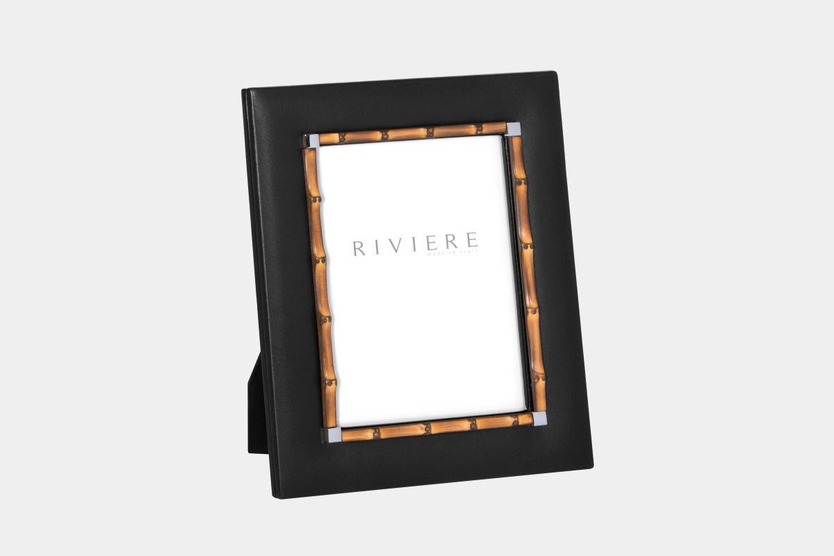 Kožený fotorámeček BICE s bambusovou dekorací