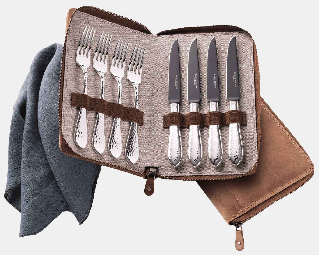 Robbe Berking Stříbrný steakový příbor v koženém etui