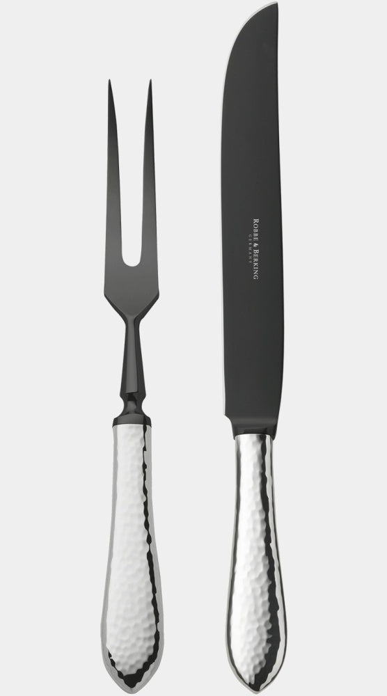 Stříbrný tranšírovací příbor v koženém etui