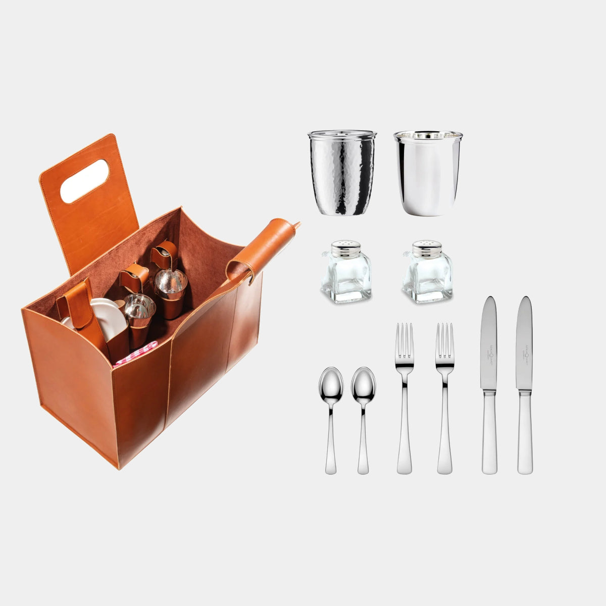 SONJA QUANDT exkluzivní pikniková sada v kožené tašce