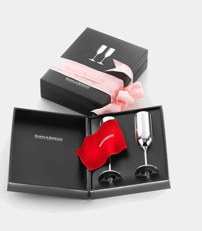 Robbe Berking Sada 2 stříbrných skleniček na šampaňské v dárkovém balení