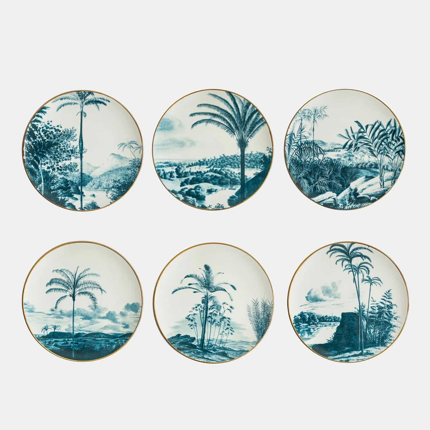 Las Palmas Sada 6 porcelánových talířů s tropickou krajinou
