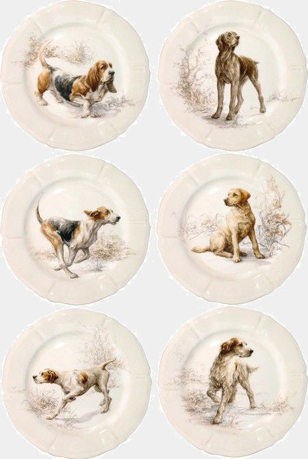 GIEN SOLOGNE talíř 23,2 cm - vzor psi - set 6 ks