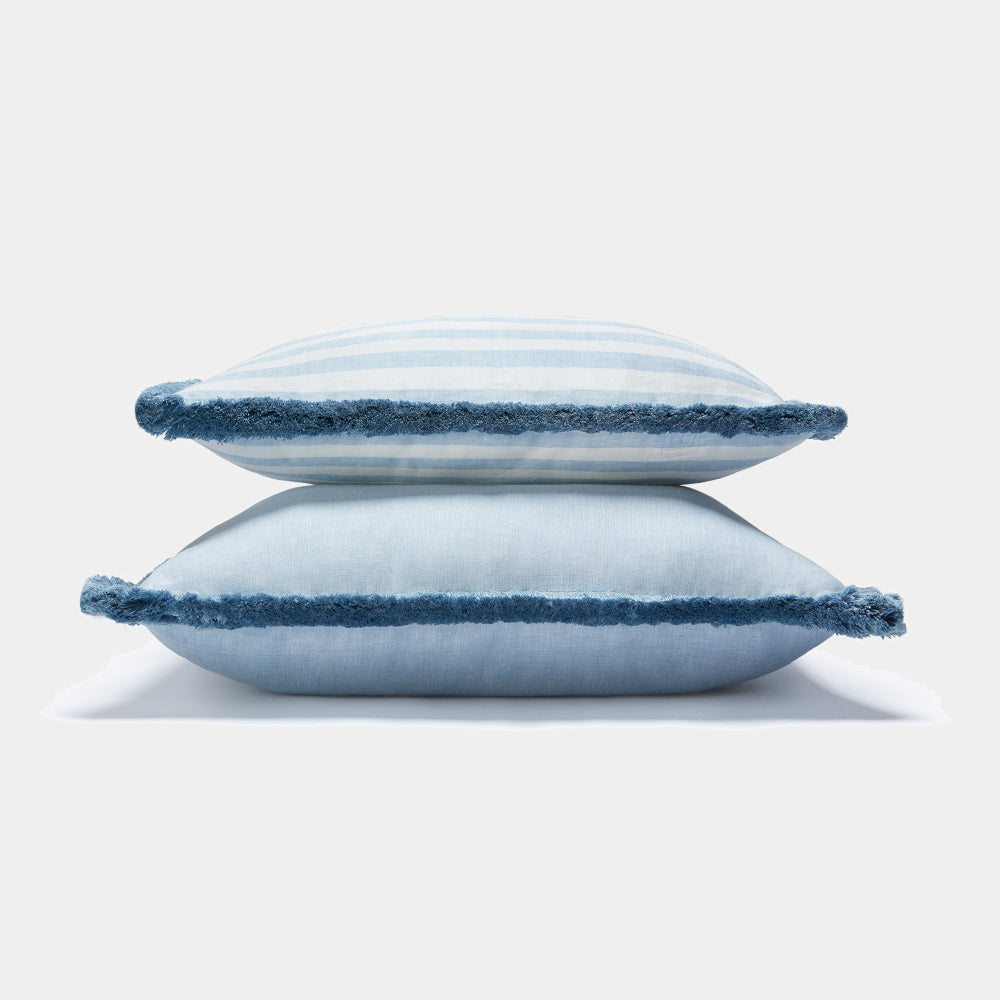 lněný dekorační polštář s třásněmi