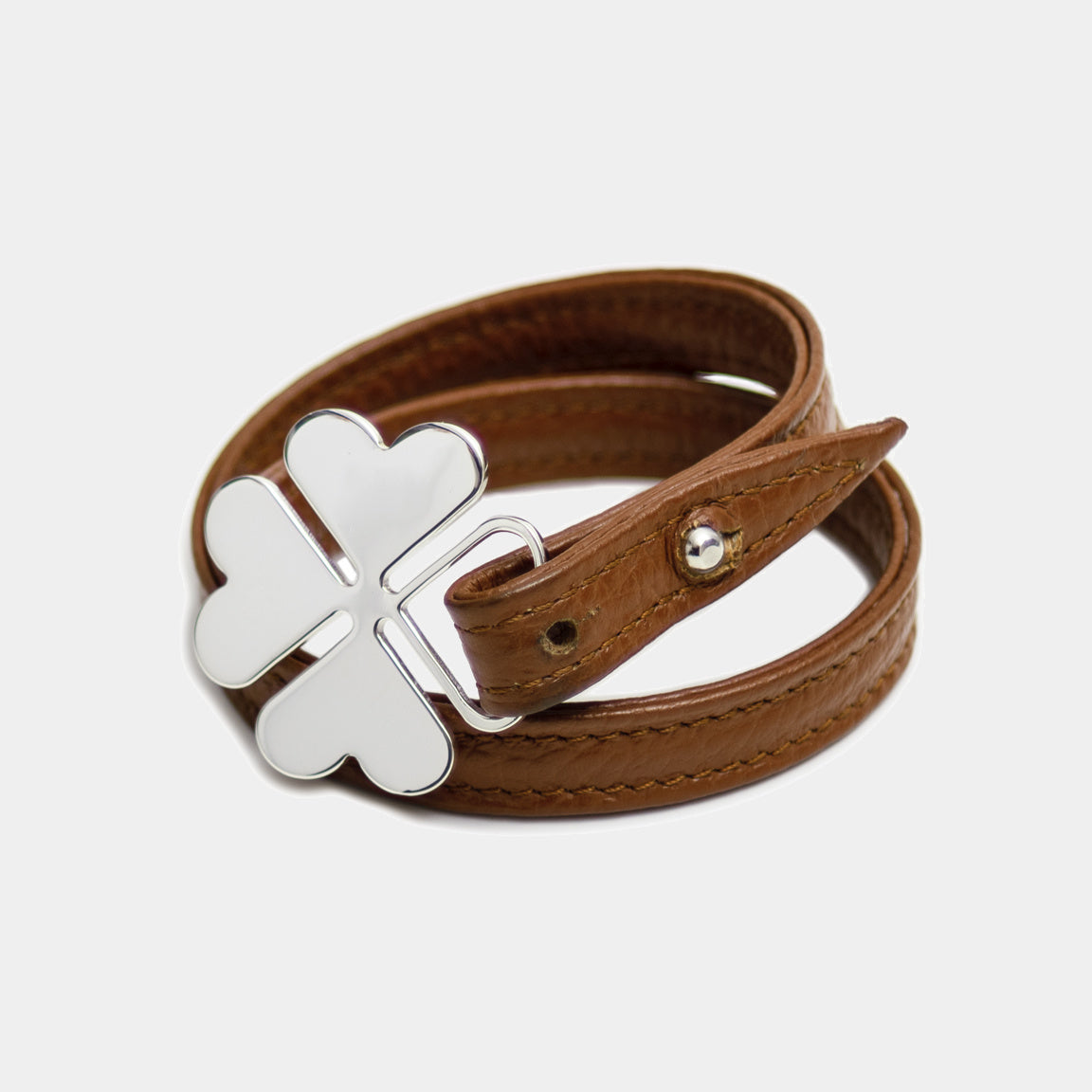 WSM Kožený náramek se stříbrným čtyřlístkem