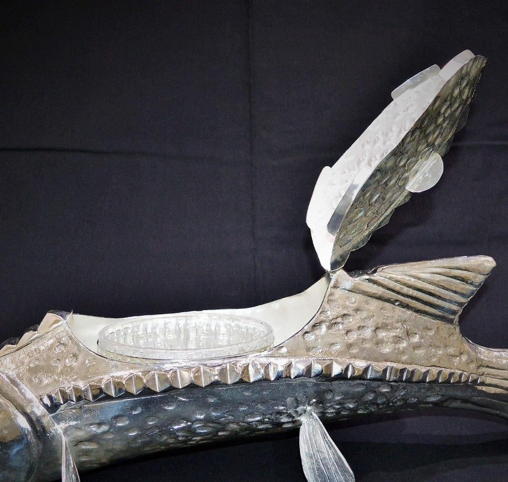 Franco Lapini Luxusní stříbrná mísa na kaviár velký jeseter