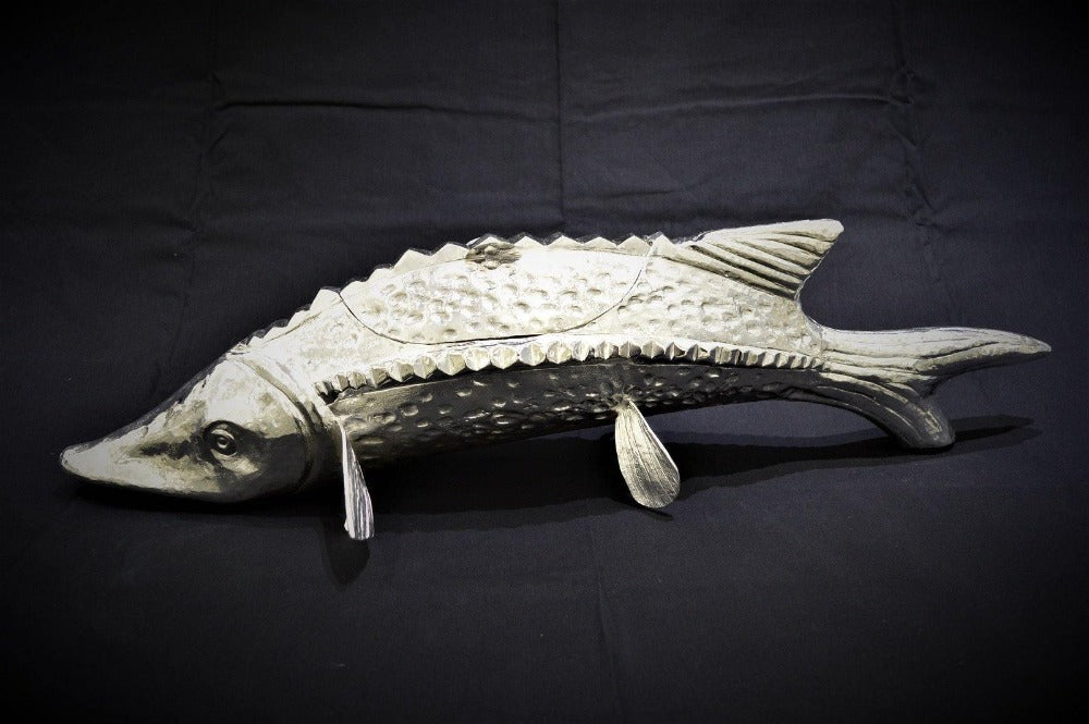 Franco Lapini Luxusní stříbrná mísa na kaviár velký jeseter