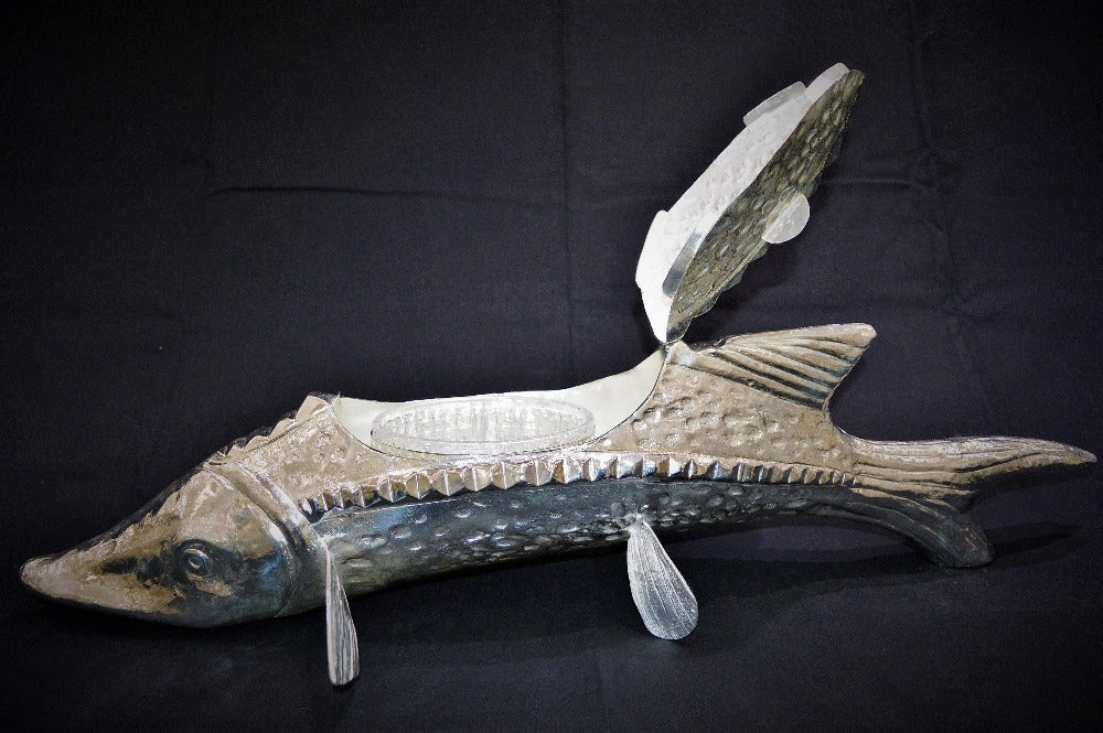 Franco Lapini Luxusní stříbrná mísa na kaviár velký jeseter