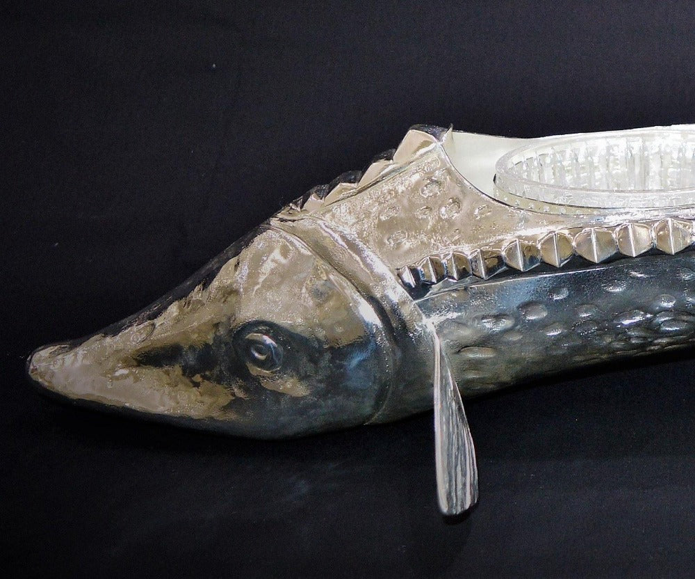 Franco Lapini Luxusní stříbrná mísa na kaviár velký jeseter